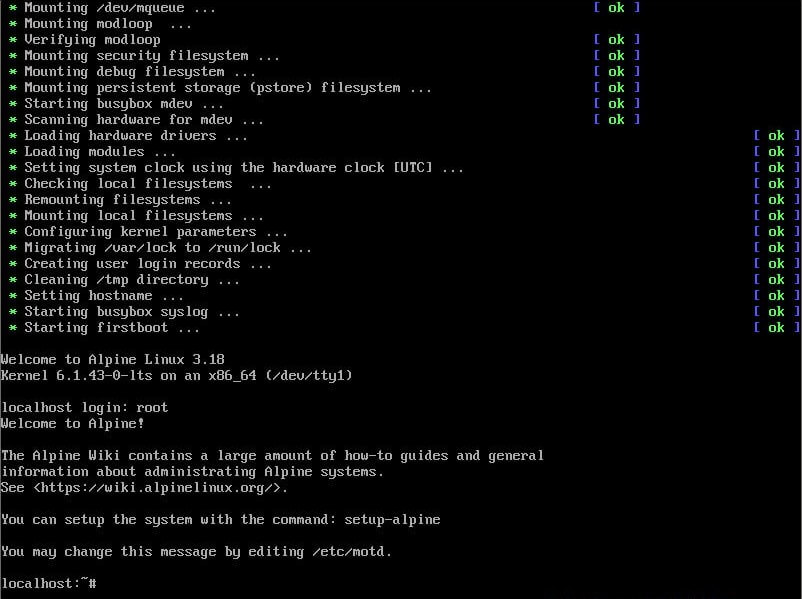 Интерфейс Alpine Linux